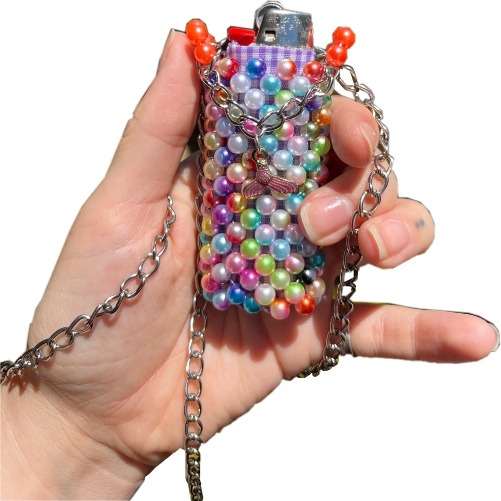 MERMAID colors
 beaded multipurpose lighter/chapstick/lip balm holder necklace!